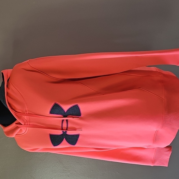 Under Armour Semi Fitted Large Logo Orange Pullover Sweatshirt Womens Size Large - Picture 2 of 14